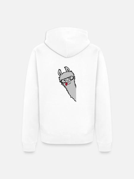 Nerd Horn Glasses Lama - Unisex Premium Organic Zip Hoodie - white