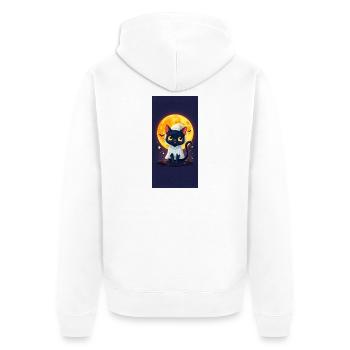 Mondschein-Katze im Geisterumhang - Unisex Premium Bio Zip Hoodie - Weiß - Hinten - Thijin (182cm)