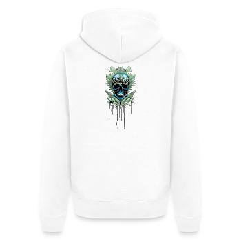 Eleganter blauer dekorativer Totenkopf mit Blättern. - Unisex Premium Bio Zip Hoodie - Weiß - Hinten - Thijin (182cm)