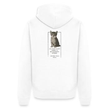 Ich muss nicht immer im Mittelpunkt stehen > CAT - Unisex Premium Bio Zip Hoodie - Weiß - Hinten - Thijin (182cm)