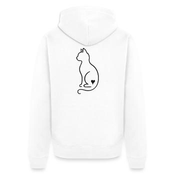 Dessin minimaliste au trait de chat – Design noir - Veste à capuche bio Premium Unisexe - blanc - Dos - Thijin (182cm)