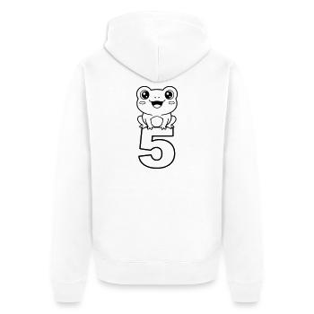 Fröhlicher Frosch mit Zahl 5 Cartoon - Unisex Premium Bio Zip Hoodie - Weiß - Hinten - Thijin (182cm)
