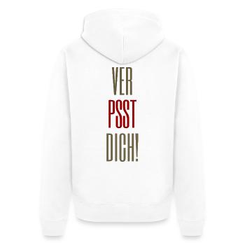 VER-PSST-DICH! Spruch - Für Morgenmuffel  - Unisex Premium Bio Zip Hoodie - Weiß - Hinten - Thijin (182cm)