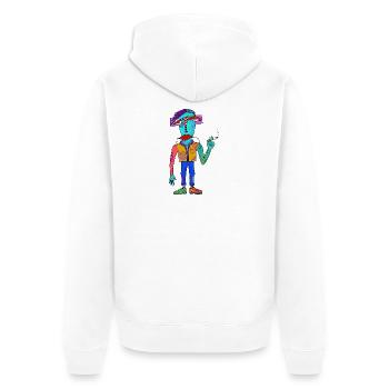 Buntes Kubistisches Wesen mit Zigarette - Unisex Premium Bio Zip Hoodie - Weiß - Hinten - Thijin (182cm)
