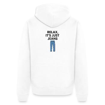 Relax It's Just Jeans Graphic Tee - Unisex Premium Organic Zip Hoodie - white - Back - Thijin (182cm)