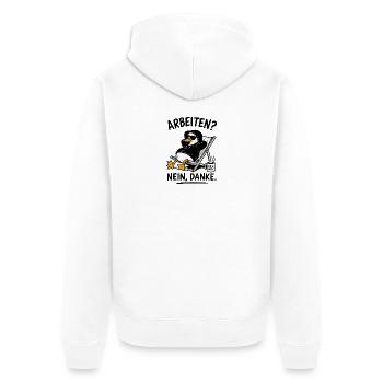 Ente im Hoodie: Kein Bock - Unisex Premium Bio Zip Hoodie - Weiß - Hinten - Thijin (182cm)
