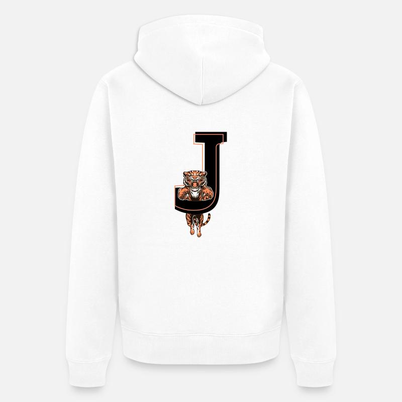 Tiger j Brief - Geschenkidee - Unisex Premium Bio Zip Hoodie - Weiß