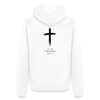 Es ist vollendet Kreuz - Unisex Premium Bio Zip Hoodie - Weiß - Hinten - Thijin (182cm)