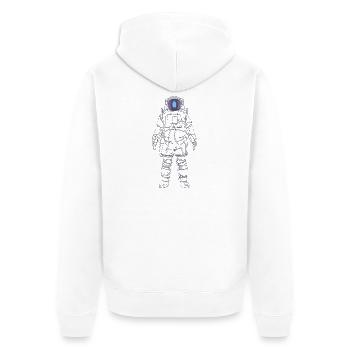 Violetter Nebelastronaut - Unisex Premium Bio Zip Hoodie - Weiß - Hinten - Thijin (182cm)