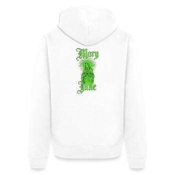 Mary Jane — Old School Weed, Joint & Mother Mary - Unisex Premium Bio Zip Hoodie - Weiß - Hinten - Thijin (182cm)