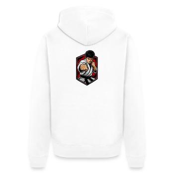 Kampfkunst Fokus Karateschlag - Unisex Premium Bio Zip Hoodie - Weiß - Hinten - Thijin (182cm)
