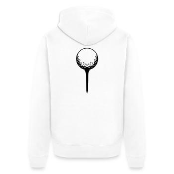 Golfball auf Tee – einfärbbar - Unisex Premium Bio Zip Hoodie - Weiß - Hinten - Thijin (182cm)