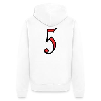 5. 5 YEARS. 5th ANNIVERSARY. 5 YEAR ANNIVERSARY - Unisex Premium Organic Zip Hoodie - white - Back - Thijin (182cm)