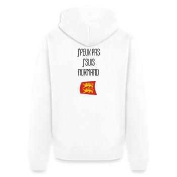 Ich kann nicht, ich bin Norman – Normandie - Unisex Premium Bio Zip Hoodie - Weiß - Hinten - Thijin (182cm)