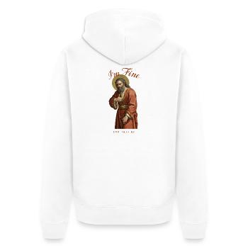 I'm Fine Job 2000 BC Lustiges Glaubensmeme - Unisex Premium Bio Zip Hoodie - Weiß - Hinten - Thijin (182cm)