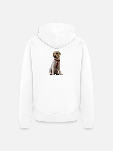 Labrador Welpe im roten Geschirr - Unisex Premium Bio Zip Hoodie - Weiß