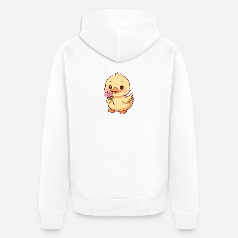 Poussin avec fleur - Veste à capuche bio Premium Unisexe - blanc
