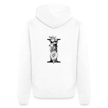 Lettre i floral noir et blanc - Veste à capuche bio Premium Unisexe - blanc - Dos - Thijin (182cm)