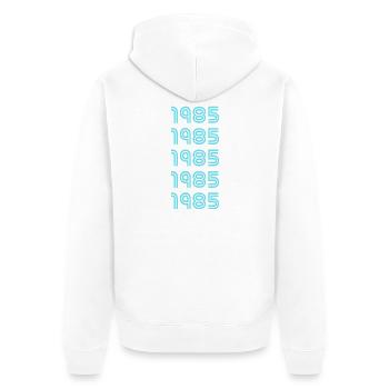 Year of birth 1985 - Unisex Premium Organic Zip Hoodie - white - Back - Thijin (182cm)