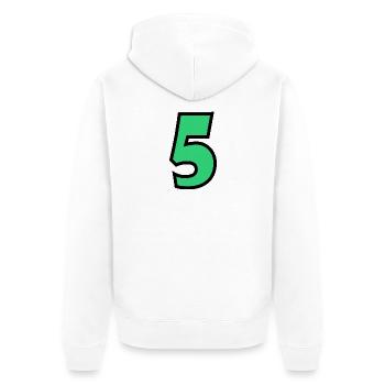 5. JUBILÄUM. 5 JAHRE. 5. JUBILÄUM - Unisex Premium Bio Zip Hoodie - Weiß - Hinten - Thijin (182cm)