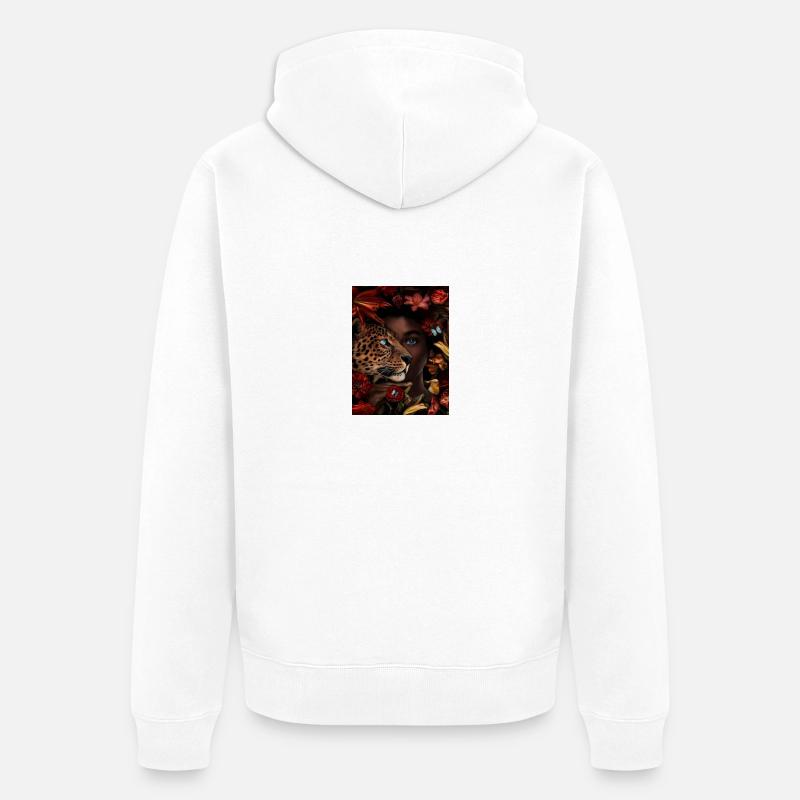Leopard mit Menschen Gesicht - Unisex Premium Bio Zip Hoodie - Weiß