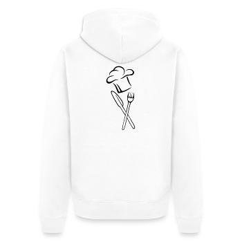 Chapeau, couteau, fourchette de chef - Veste à capuche bio Premium Unisexe - blanc - Dos - Thijin (182cm)
