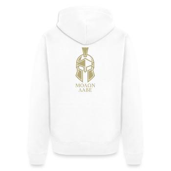 Molon Labe Sparta Helm Komm und hol es Dir - Unisex Premium Bio Zip Hoodie - Weiß - Hinten - Thijin (182cm)
