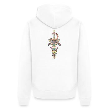 Figure tribale Amazigh géométrique et colorée - Veste à capuche bio Premium Unisexe - blanc - Dos - Thijin (182cm)