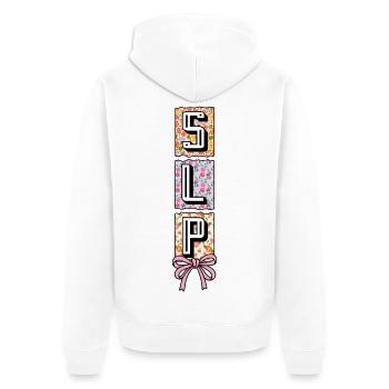 SLP Speech Language Pathology Speech Therapist - Unisex Premium Organic Zip Hoodie - white - Back - Thijin (182cm)