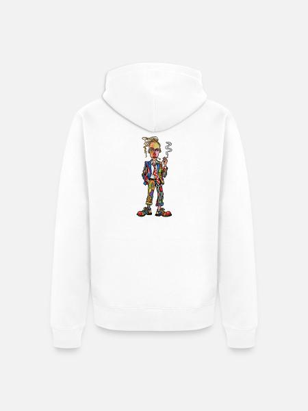 Bunter Patchwork-Rebell mit Zigarette - Unisex Premium Bio Zip Hoodie - Weiß
