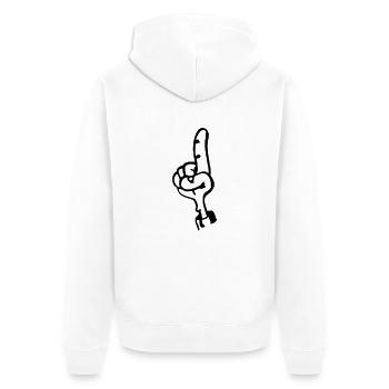 erhobener Zeigefinger - Unisex Premium Bio Zip Hoodie - Weiß - Hinten - Thijin (182cm)