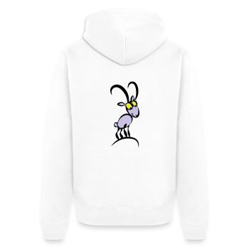 Steinbocky - Unisex Premium Bio Zip Hoodie - Weiß - Hinten - Thijin (182cm)