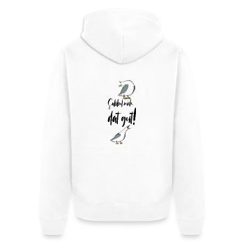 Sabbel nich dat geit - Unisex Premium Bio Zip Hoodie - Weiß - Hinten - Thijin (182cm)