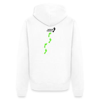 barfuß laufen - natural runners step by step 2023 - Unisex Premium Bio Zip Hoodie - Weiß - Hinten - Thijin (182cm)