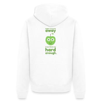 one apple a day. drôlig. - Unisex Premium Bio Zip Hoodie - Weiß - Hinten - Thijin (182cm)
