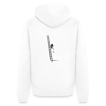climb & fall - Unisex Premium Bio Zip Hoodie - Weiß - Hinten - Thijin (182cm)