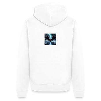 Drachensturm über Mondkuppe - Unisex Premium Bio Zip Hoodie - Weiß - Hinten - Thijin (182cm)