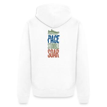 Pace Stumble Soar – Motiviertes Rennen - Unisex Premium Bio Zip Hoodie - Weiß - Hinten - Thijin (182cm)
