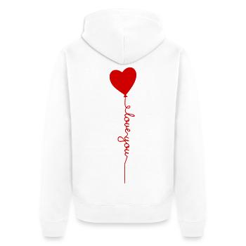 Heart Balloon with Love Script - Unisex Premium Organic Zip Hoodie - white - Back - Thijin (182cm)