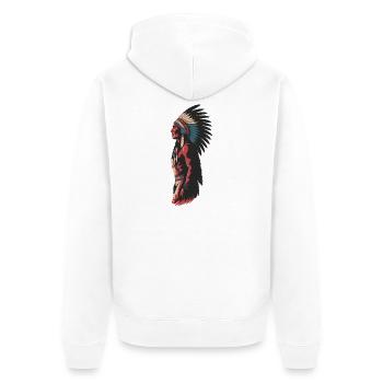 Illustration artistique de coiffes autochtones - Veste à capuche bio Premium Unisexe - blanc - Dos - Thijin (182cm)