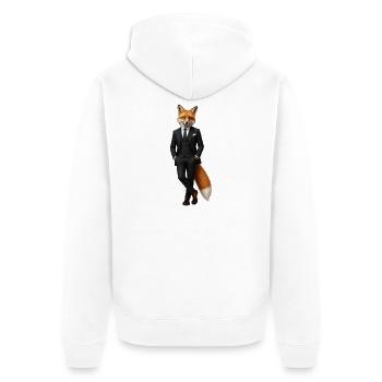 Eleganter Fuchs im schwarzen Smoking - Unisex Premium Bio Zip Hoodie - Weiß - Hinten - Thijin (182cm)