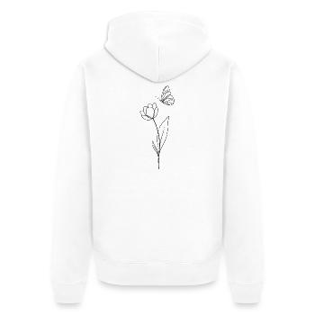 Fleur avec papillon - noir et blanc - Veste à capuche bio Premium Unisexe - blanc - Dos - Thijin (182cm)