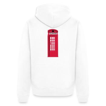 Phone Box London - Unisex Premium Bio Zip Hoodie - Weiß - Hinten - Thijin (182cm)