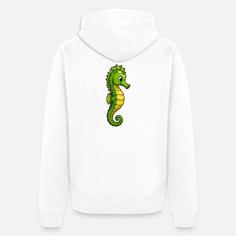 Portrait de l’hippocampe heureux - Veste à capuche bio Premium Unisexe - blanc