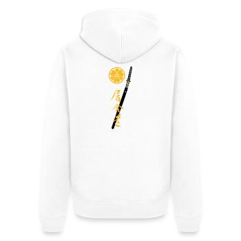 Iaido Kanji Katana & Mon - Unisex Premium Bio Zip Hoodie - Weiß - Hinten - Thijin (182cm)