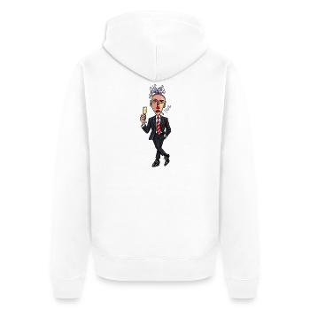 Surrealer Anzugheld mit sektglas - Unisex Premium Bio Zip Hoodie - Weiß - Hinten - Thijin (182cm)