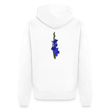 Gladiole blau - Unisex Premium Bio Zip Hoodie - Weiß - Hinten - Thijin (182cm)