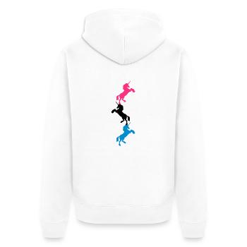 3 Einhörner Turm Muster - Unisex Premium Bio Zip Hoodie - Weiß - Hinten - Thijin (182cm)