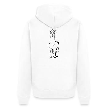 Llama Beanie - Unisex Premium Organic Zip Hoodie - white - Back - Thijin (182cm)