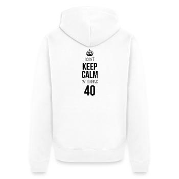 Ich kann mich nicht beruhigen. Ich werde 40. - Unisex Premium Bio Zip Hoodie - Weiß - Hinten - Thijin (182cm)